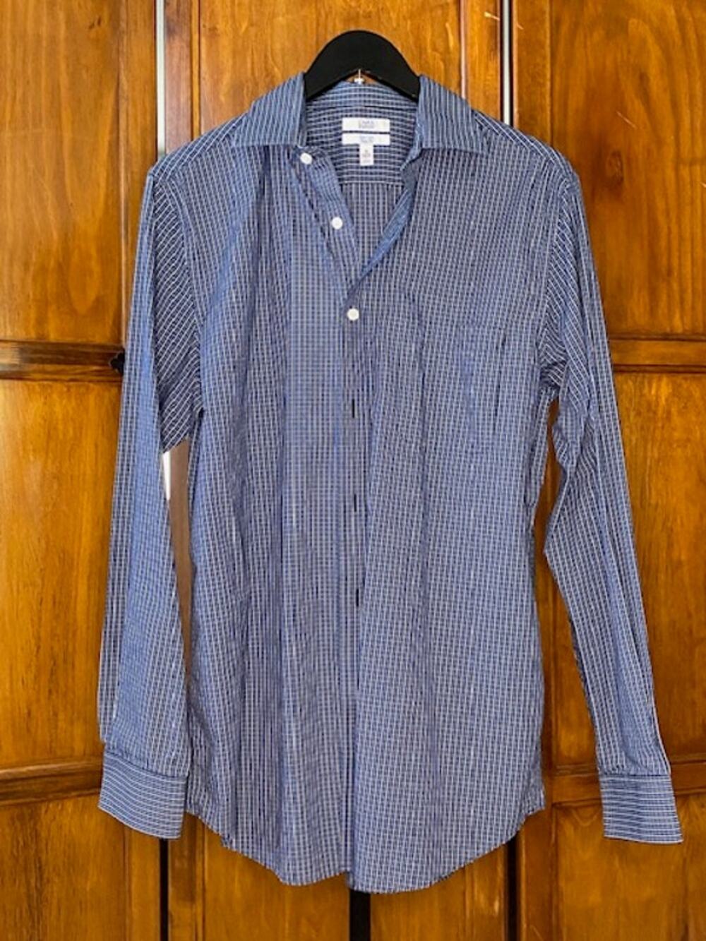 Croft & Barrow Mens 16 34/35 Classic Fit Easy Care Blue Check Dress Shirt LS